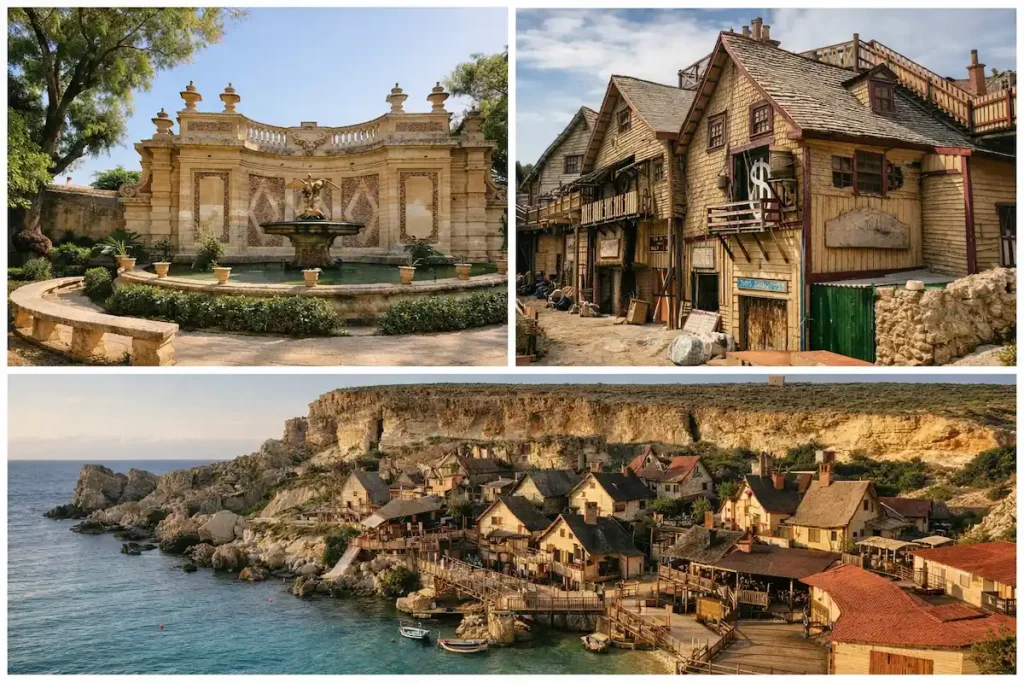 Popeye Village in Malta and the San Anton Gardens – popular spots for family outings with children beyond the beaches.