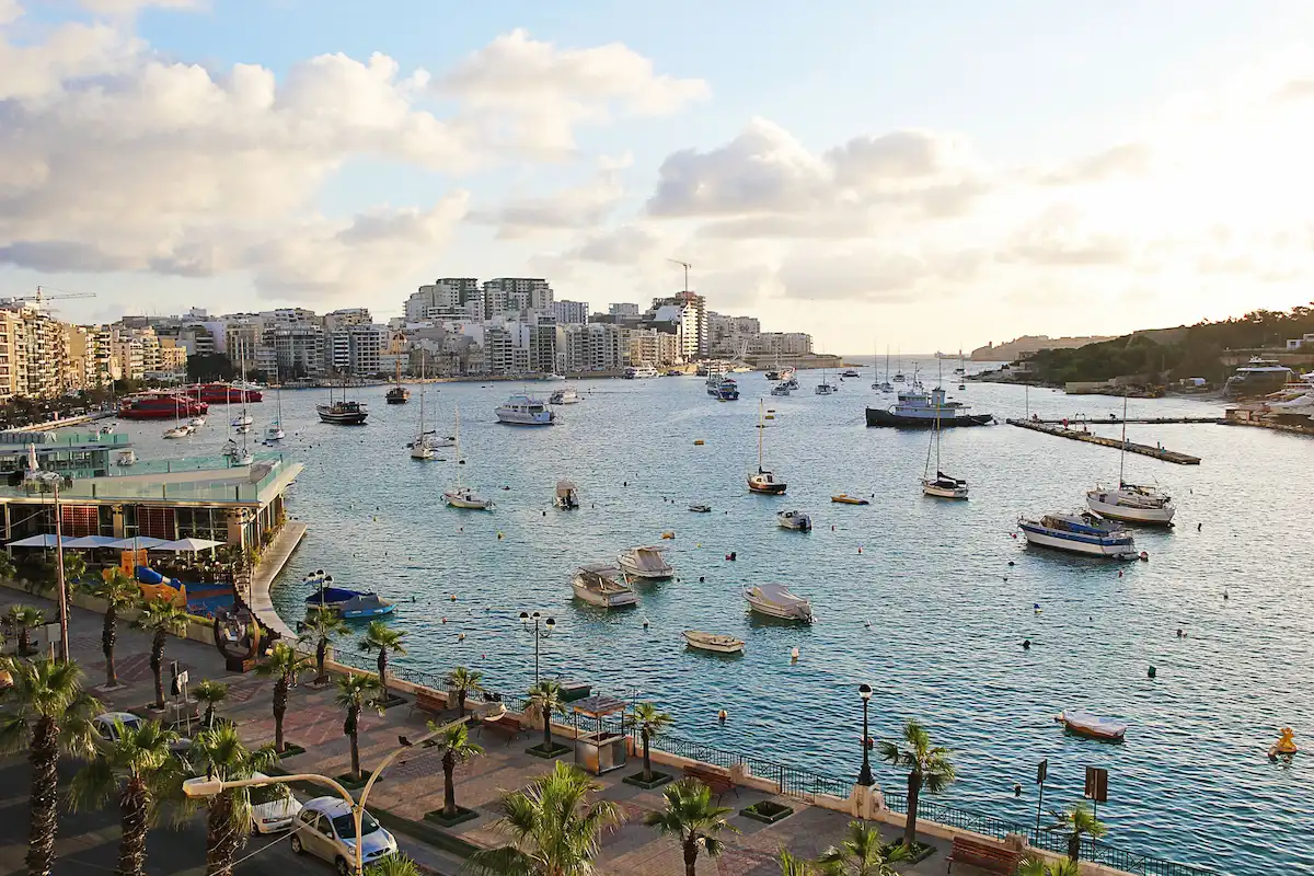 Sliema waterfront and harbour, a popular destination easily reached from Malta Airport by taxi, bus, or private transfer
