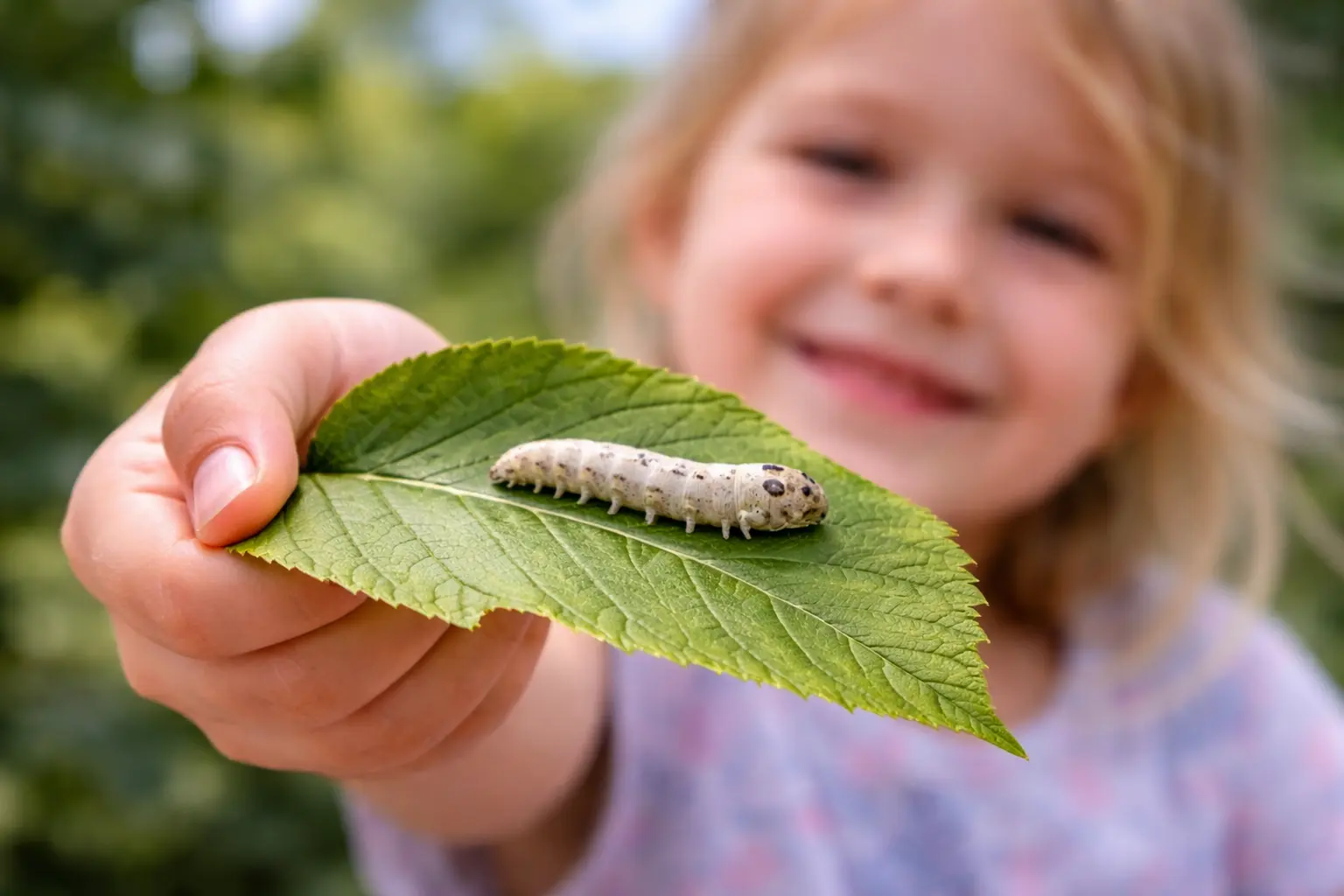 Silkworm on a mulberry leaf