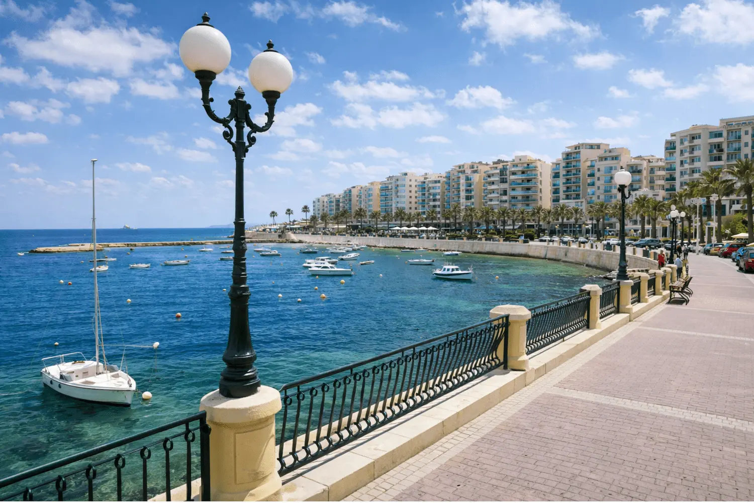 Seafront promenade in St. Paul’s Bay (Bugibba and Qawra), Malta