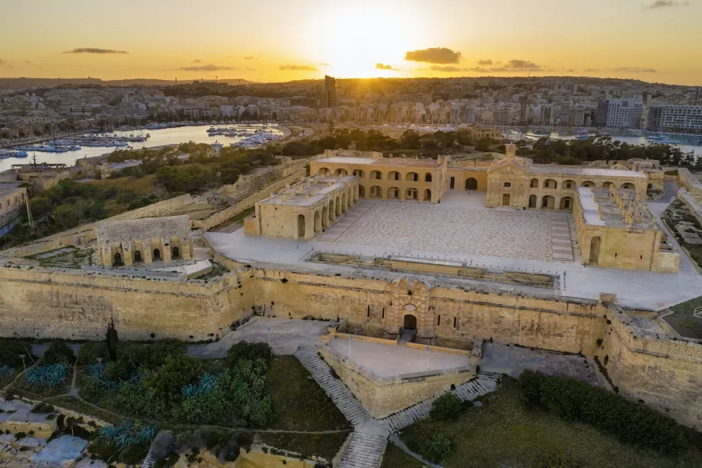 Aerial view of Fort Manoel at sunset